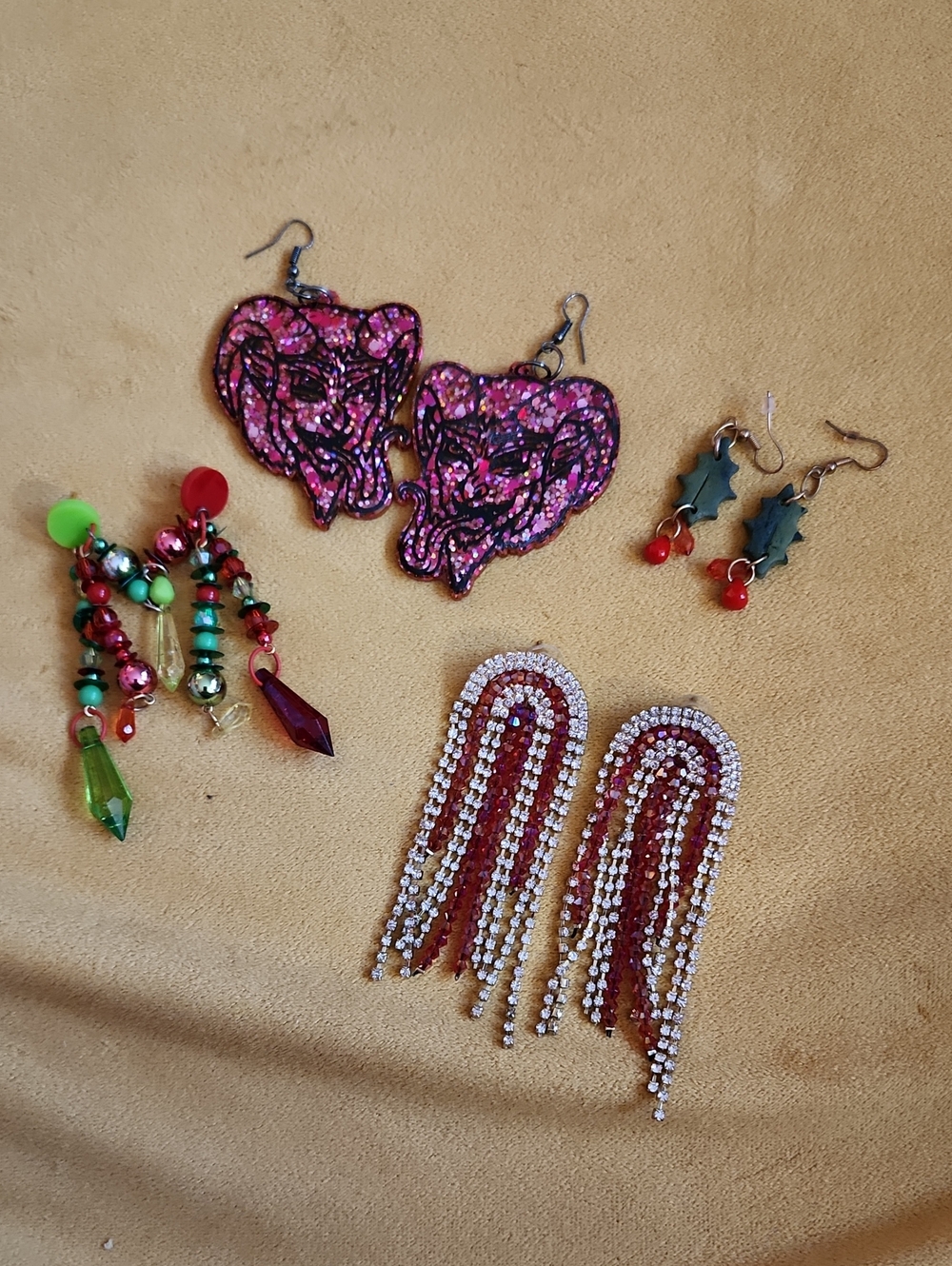 Christmas Earrings Set- Krampus, Beaded, Mistletoe